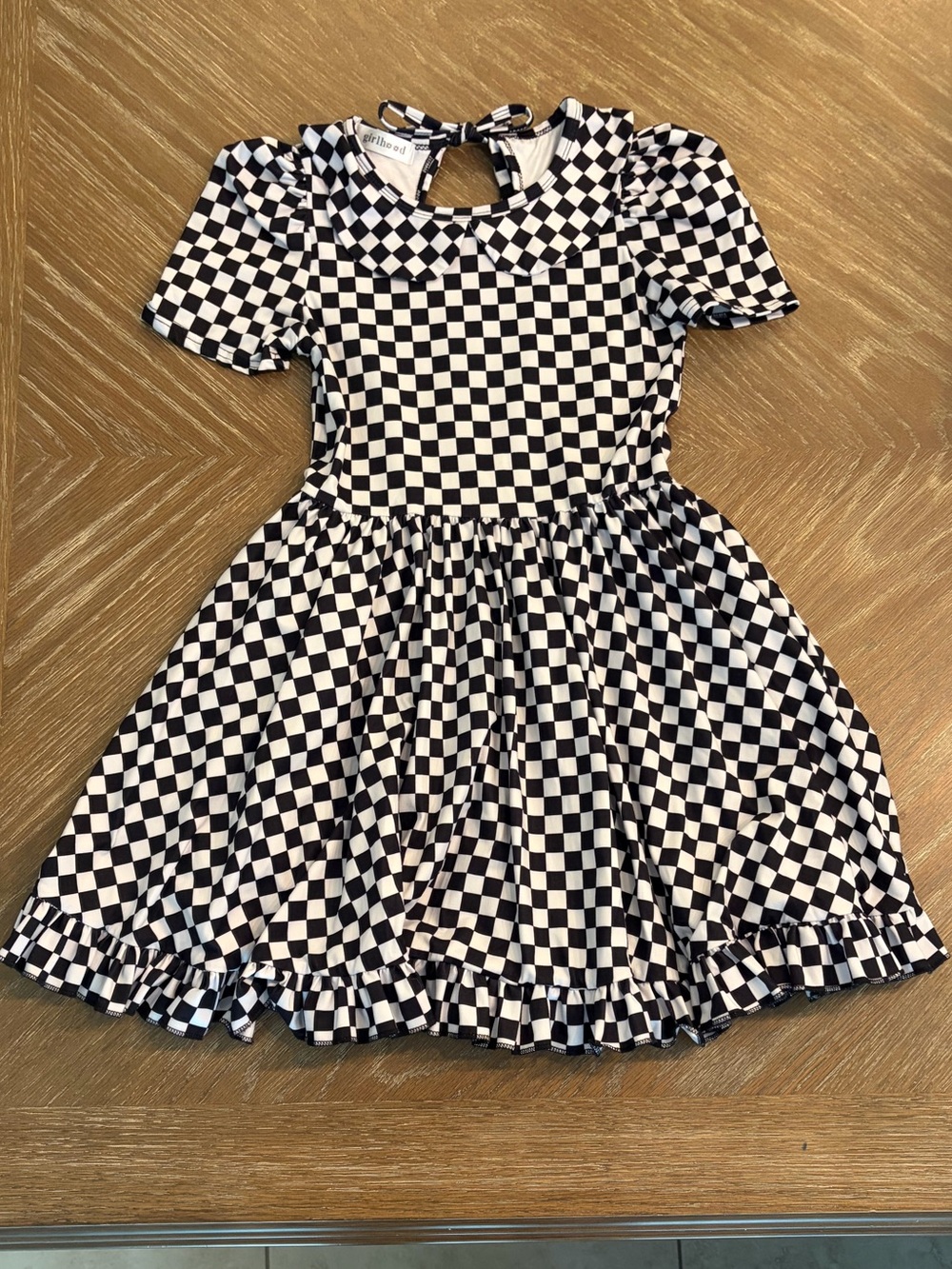 Little Stockings Girlhood Checkerboard Short Sleeve Dress - Black & White
